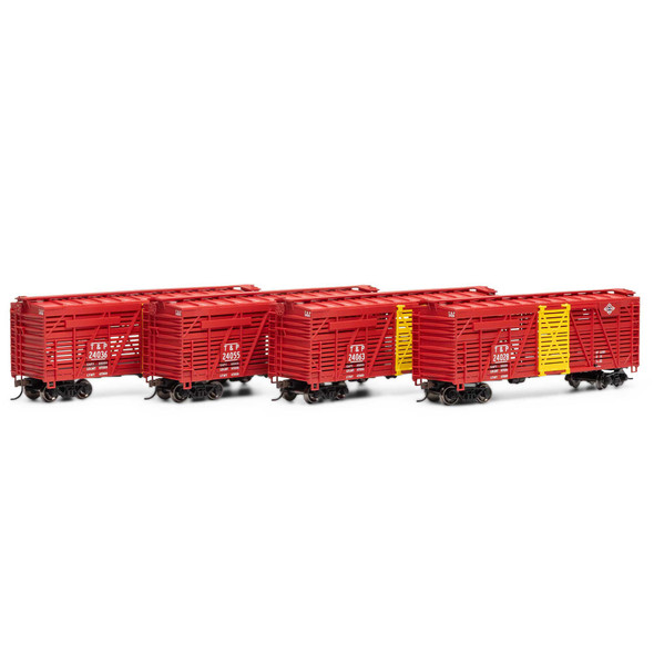 Athearn 76006 - 40' Stock Car (4) Texas and Pacific (T&P) 24036, 24055, 24063, 24028 - HO Scale