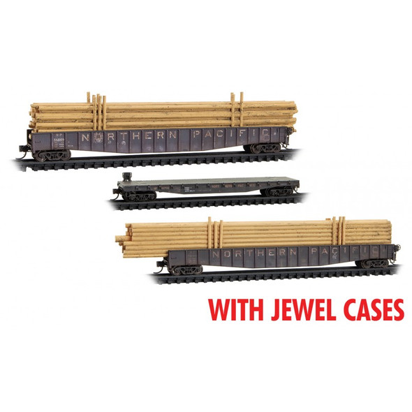 Micro-Trains Line 98302240 - Log & Flat Car 3pk Jewel case Northern Pacific (NP) 56059, 62785, 56060 - N Scale