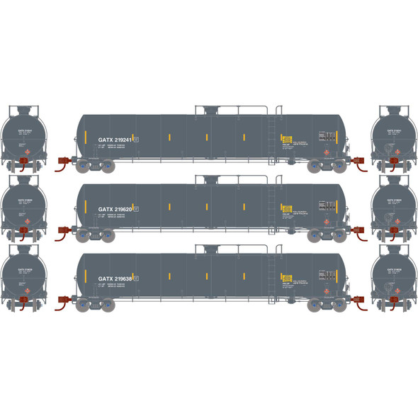 Athearn Genesis N16896 - 33,900-Gallon LPG Tank Car (3) General American (GATX) 219241, 219620, 219638 - N Scale