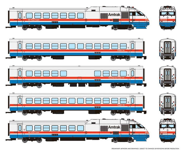 Rapido 525502 - RTL Turboliner 5-Car Set #1 w/ DCC and Sound Amtrak (AMTK) Phase III Early - N Scale