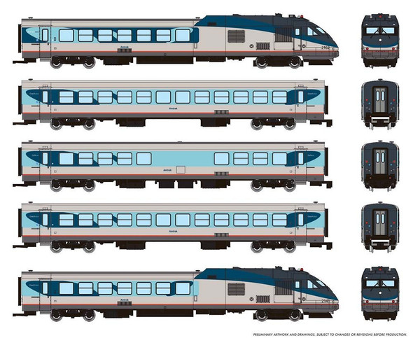 Rapido 525005 - RTL Turboliner 5-Car Set DC Silent Amtrak (AMTK) Phase V - N Scale