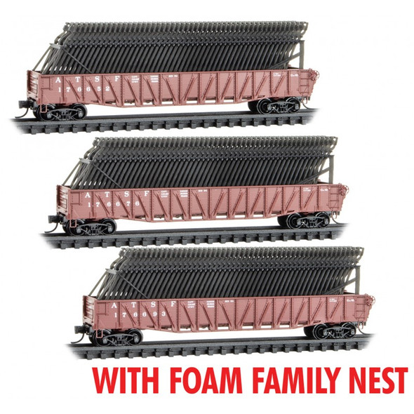 Micro-Trains Line 99302242 - 50' Composite Gondola w/ Frame Load 3 pk (Foam Nest) Atchison, Topeka and Santa Fe (ATSF) 176652, 176676, 176693 - N Scale