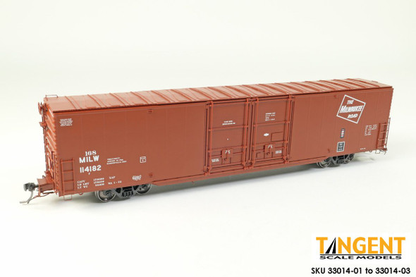Tangent Scale Models 33014-02 - Greenville 6,000CuFt 60′ Double Door Box Car Milwaukee Road (MILW) 114180 - HO Scale