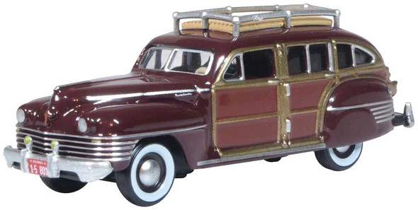 Oxford Diecast 87CB42001 - 1942 Chrysler Town and Country Station Wagon Regal Maroon Woody - HO Scale