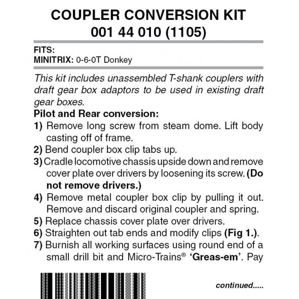 Micro-Trains Line 001 44 010 - Minitrix - 0-6-0T Donkey Locomotive Coupler Conversion Kit 2 Pair (1105) - N Scale