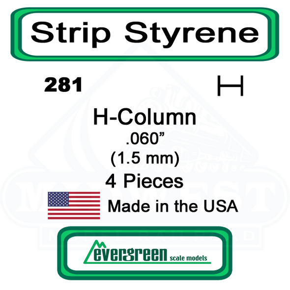 Evergreen 281 -  Styrene H-Columns (Wide Flange Beams) .060"