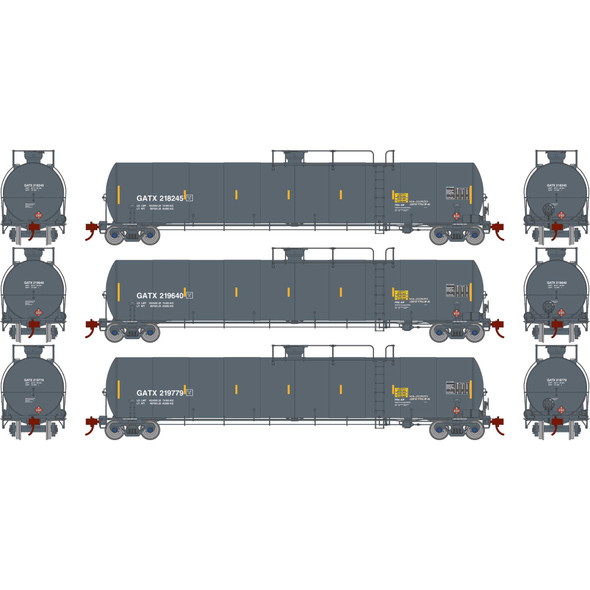 Athearn Genesis 25583 - 33,900-Gallon LPG Tank Car (3) General American (GATX) 218245, 219640, 219779 - HO Scale