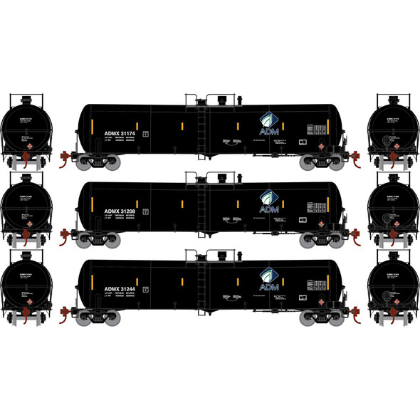 Athearn 18023 - 30,000 Gallon Ethanol Tanker (3) Archer-Daniels-Midland (ADMX) 31174, 31208, 31244 - N Scale