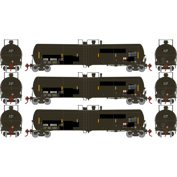 Athearn 18037 - 30,000 Gallon Ethanol Tanker (3) GE Railcar (CTCX) 301135, 301140, 301155 - N Scale