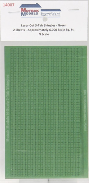 Motrak Models 14007 - Laser-Cut 3-Tab Shingles - Green  - N Scale