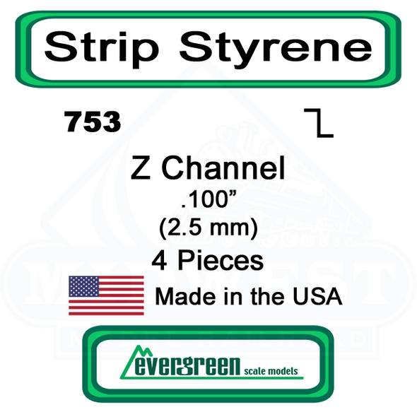 Evergreen 753 -  Styrene Z Channel .100"