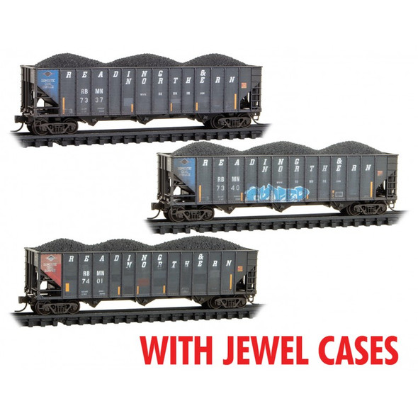 Micro-Trains Line 98305072 - 100 Ton 3-Bay Open Coal Hopper Weathered 3-pk JEWEL Cases Reading & Northern (RBMN) 7337, 7340, 7401 - N Scale