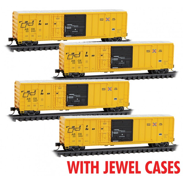 Micro-Trains Line 98300223 - 50' Railbox 4 Pack JEWEL Cases TTX (ABOX) 50083, 50104, 50227, 50359 - N Scale