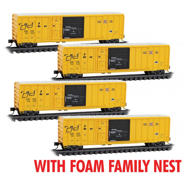 Micro-Trains Line 99300223 - 50' Railbox 4 Pack FOAM Nest TTX (ABOX) 50083, 50104, 50227, 50359 - N Scale