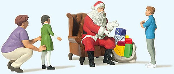 Preiser 10763 - Santa in Chair, Mother and 2 Children  - HO Scale