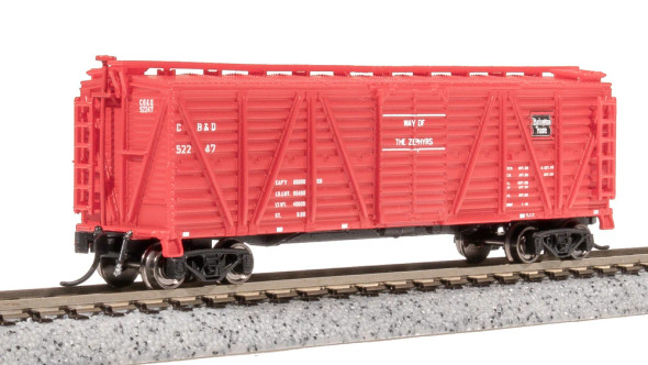 Broadway Limited 8451 - 40' Wood Stock Car, Cattle Sounds Chicago, Burlington & Quincy (CB&Q) 52247 - N Scale