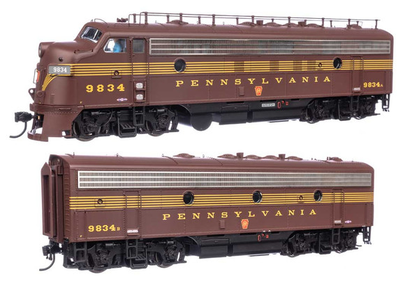 Walthers Proto 920-49537 - EMD FP7AB - EFP-15, EH-15  (Tuscan 5-Stripe) DC Silent Pennsylvania (PRR) 9834A, 9834B - HO Scale