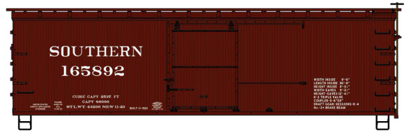 Accurail 1412 - 36 Foot Wood Boxcar with Metal Ends Southern (SOU) 165892 - HO Scale Kit