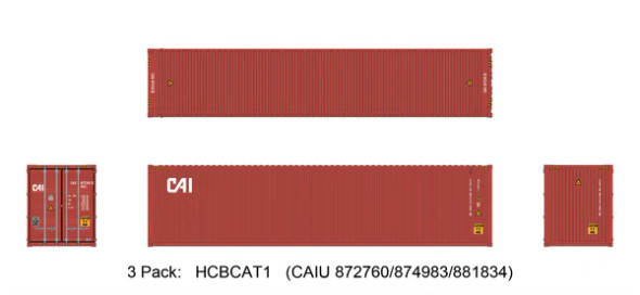 Aurora Miniatures HCBCAT1 - 40’ Hi-Cube ISO Dry Container (45G1) CAI (CAIU) 872760, 874983, 881834 - HO Scale