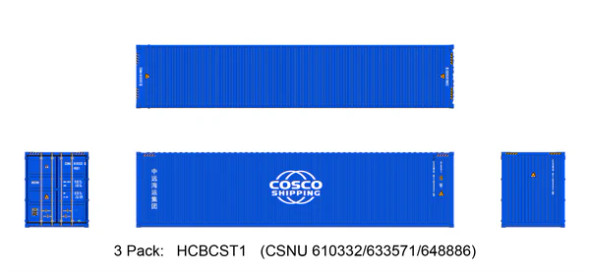 Aurora Miniatures HCBCST1 - 40’ Hi-Cube ISO Dry Container (45G1) Costco Shipping (CSNU) 610332, 633571, 648886 - HO Scale