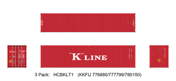 Aurora Miniatures HCBKLT1 - 40’ Hi-Cube ISO Dry Container (45G1) K-Line (KKFU) 776880, 777799, 780150 - HO Scale