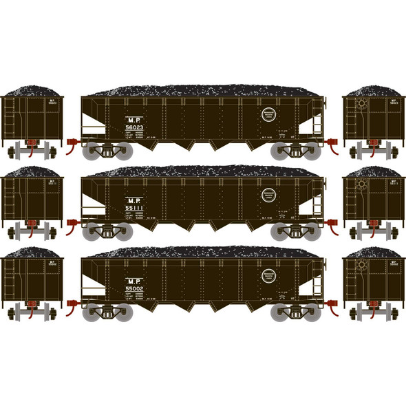 Athearn Roundhouse 88182 - 40' 4-Bay Offset Hopper w/Load (3) Missouri Pacific (MP) 56023, 55111, 55002 - HO Scale