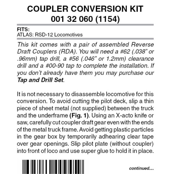 Micro-Trains Line 001 32 060 - Pilot Locomotive Coupler Conversion Kit Atlas RSD-12 (1154)  - N Scale