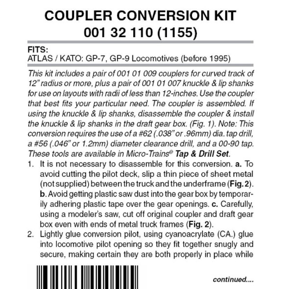 Micro-Trains Line 001 32 110 - Pilot Locomotive Coupler Conversion Kit Atlas, Kato: GP-7, GP-9 (before 1995) (1155)  - N Scale