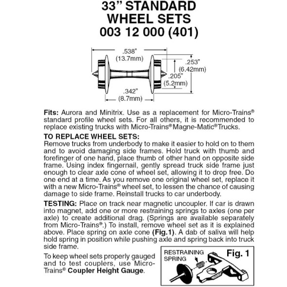 Micro-Trains Line 003 12 000 - 33" Standard Wheel Sets 48 axles (401)  - N Scale