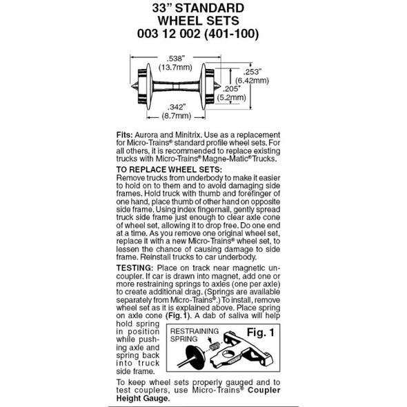 Micro-Trains Line 003 12 002 - 33" Standard Wheel Sets 100 axles (401-100)  - N Scale