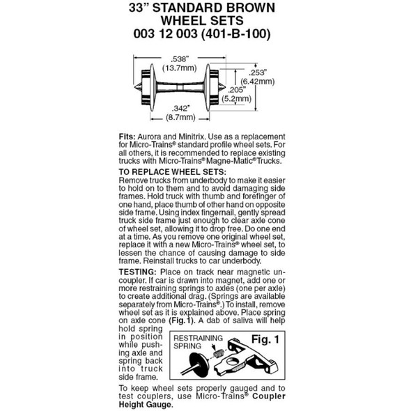 Micro-Trains Line 003 12 003 - 33' Standard Wheel Sets (Brown) 100 axles (401-B-100)  - N Scale