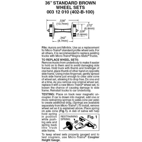 Micro-Trains Line 003 12 010 - 36" Standard Wheel Sets (Brown) 100 axles (402-B-100)  - N Scale