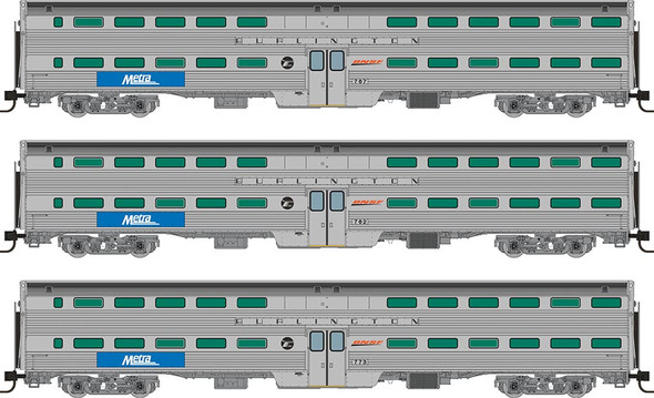 PRE-ORDER: Rapido 545012 - Gallery Commuter Car Set Metra (METX) Coaches: 762 767 773 - N Scale