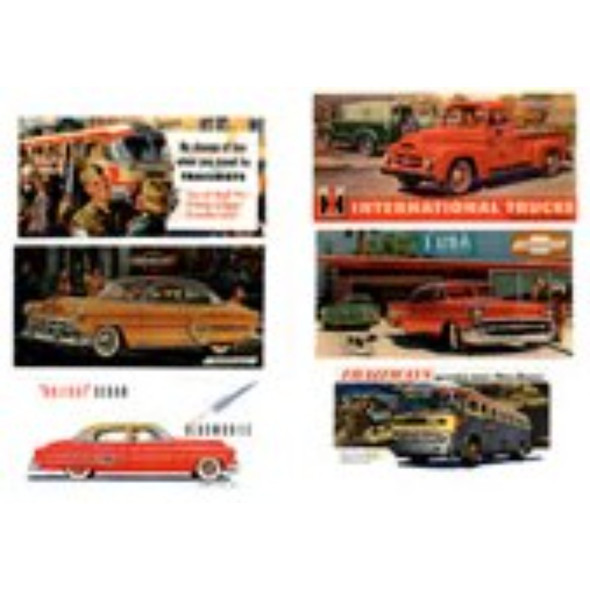 JL Innovative 192 - 6 Automobile Theme Signs for Billboards 50's    - HO Scale