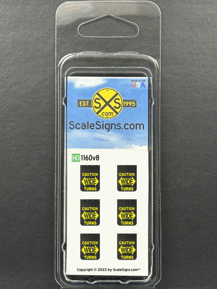 ScaleSigns HO-1160-008 - Mud Flap Caution Wide Turn  - HO Scale