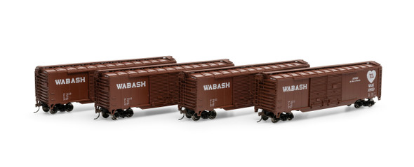 Athearn Roundhouse 1004 - 50' PS-1 Double Door Boxcar (4) Wabash (WAB) 18263/18650/18770/18777 - HO Scale