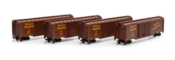 Athearn Roundhouse 1031 - 50' PS-1 Double Door Boxcar (4) Union Pacific (UP) 500028/500077/500105/500172 - HO Scale