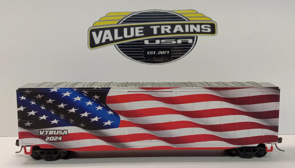 Value Trains USA HO10045 - ACF 50'6" Boxcar Waving American Flag Special Edition 2024 - HO Scale