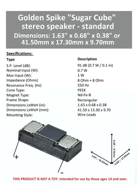 Golden Spike GS15112H202 - Sugar Cube Stereo Speaker “standard” - 8 Ohm  - Multi Scale