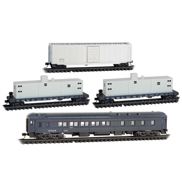 Micro-Trains Line 98302275 - Western Pacific® MOW 4-Pack Western Pacific (WP) MW27-10, MW28-2, MW37-4, MW37-10 - N Scale