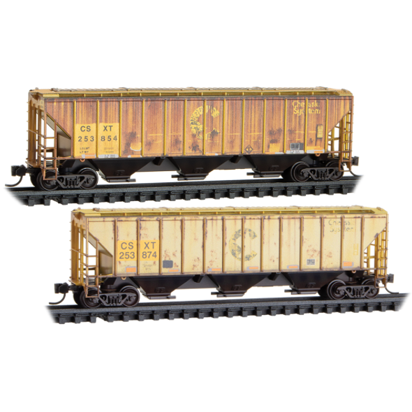 Micro-Trains Line 98305096 - 2-Bay Covered Hoppers  Weathered 2-Pack CSX (CSXT) 253854, 253874 - N Scale