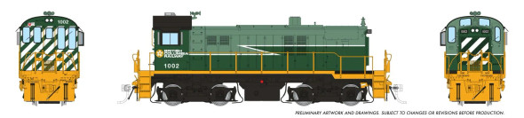 PRE-ORDER: Rapido 36005 - MLW S-13 (DC Silent) British Columbia Railway (BCOL) Lightning Stripe Scheme: #1002 - HO Scale