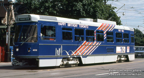 PRE-ORDER: Rapido 702016 - TTC Canadian Light Rail Vehicle DC Silent Toronto TTC "Happy Birthday Toronto": #4002 - HO Scale