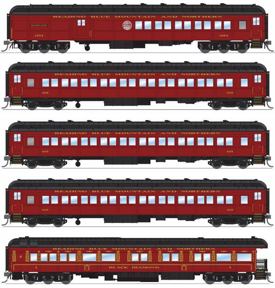 PRE-ORDER: Broadway Limited 9716 - Heavyweight 5-Car Passenger Set Reading Blue Mountain and Northern Railroad (RBMN)  - HO Scale