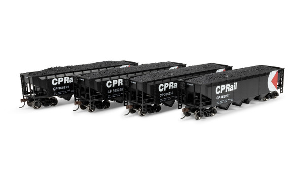 Athearn 1579 - 40' 4-Bay Offset Hopper w/Load Canadian Pacific (CP) 365252/365271/365288/365299 - HO Scale