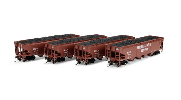 Athearn 1586 - 40' 4-Bay Offset Hopper w/Load Milwaukee Road (MILW) 85286/85451/85673/85827 - HO Scale