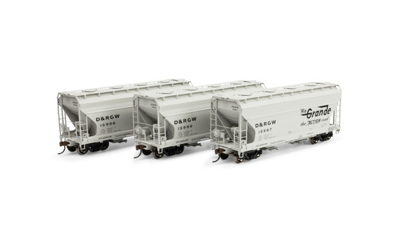 Athearn 1685 - ACF 2970 2-Bay Covered Hopper (3) Denver & Rio Grande Western (D&RGW) 15996/15997/15999 - HO Scale