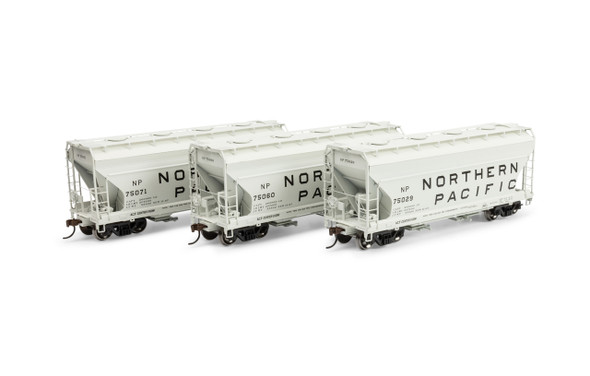 Athearn 1691 - ACF 2970 2-Bay Covered Hopper (3) Northern Pacific (NP) 75029/75060/75071 - HO Scale