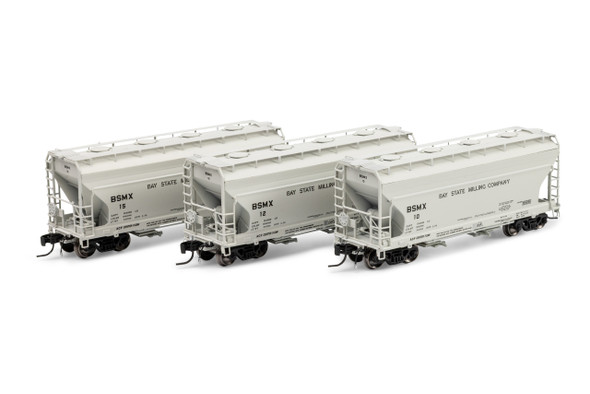 Athearn Genesis 1298 - ACF 2970 2-Bay Covered Hopper (3) Bay State Milling Company (BSMX) 10/12/15 - N Scale