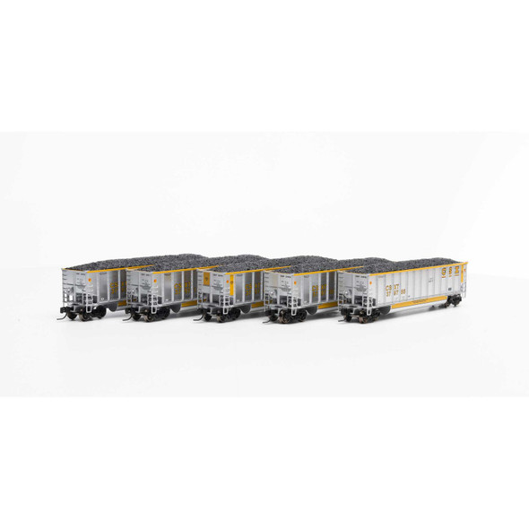 Athearn 25077 - Bethgon Coalporter with Load, CSX #1 (5) CSX (CSXT) 379702, 379711, 379733, 379738, 379765 - N Scale